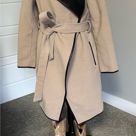 RW&CO. Camel Color Wool Trench Coat with Black Accents - Picture 6 of 10